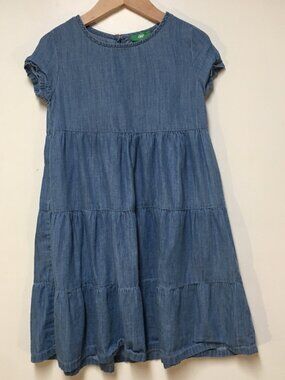 Dip Girls XS 4/5 Dress Blue Denim Ruffle Tiered Fit & Flare Midi Cotton Western